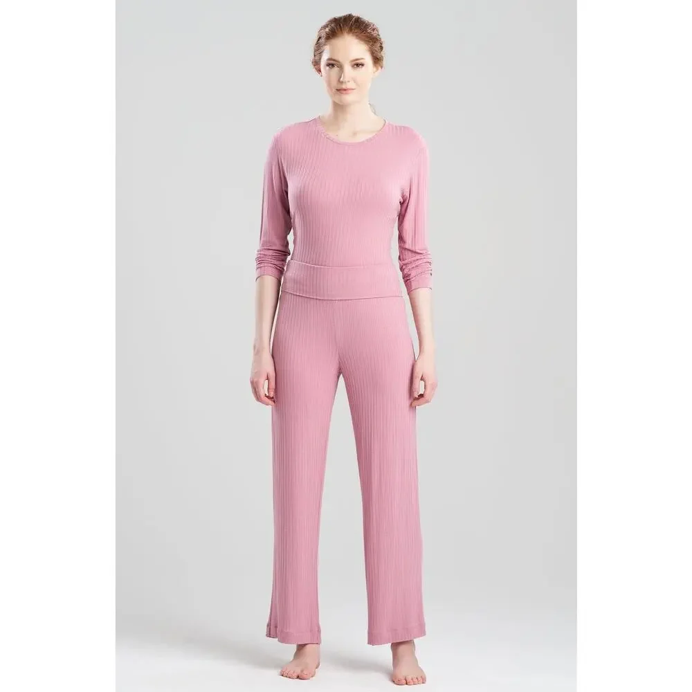 Natori Edit Skye Rib 2-Piece Lounge Set Tea Pink Top & Pants Size M Soft $68+78
